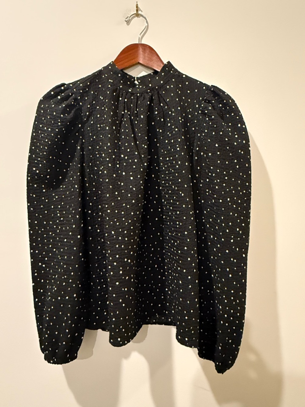 LOFT Black Puff-Sleeve Polka Dot Blouse Size XS